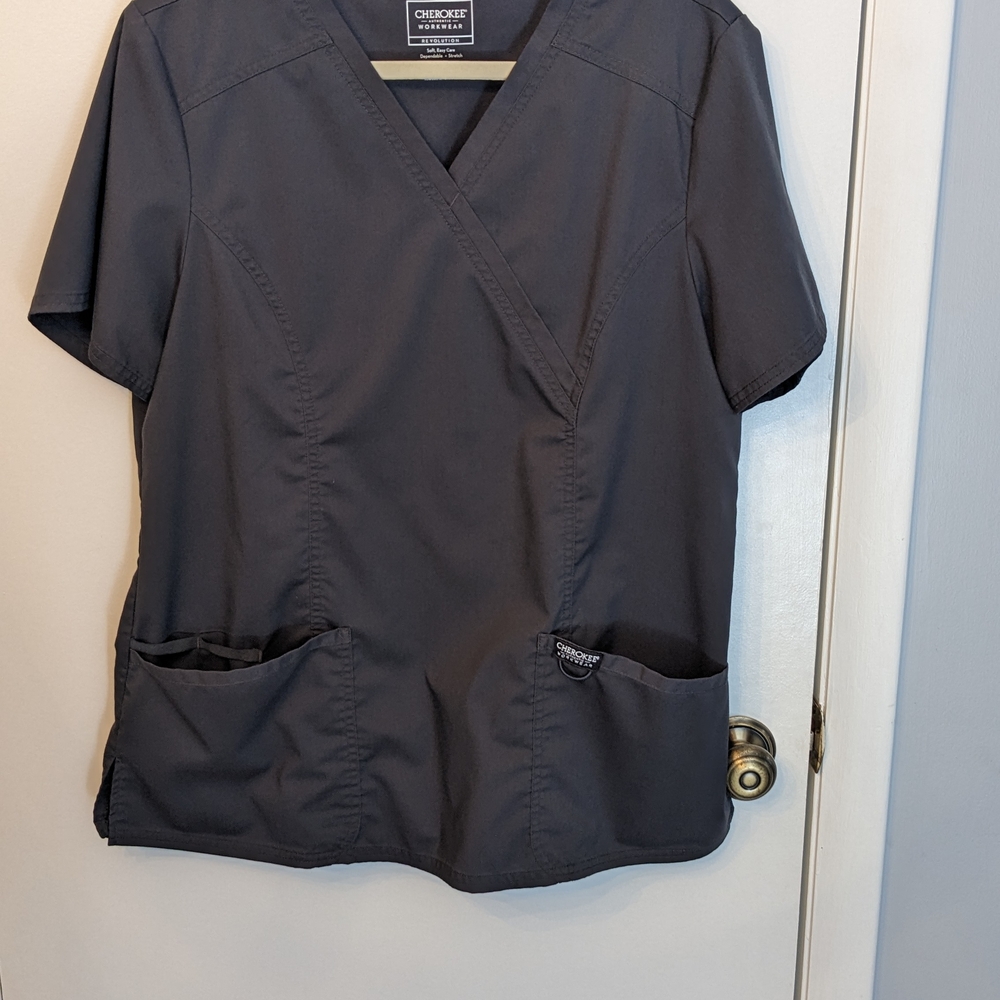 Cherokee Dark Gray Scrub Top